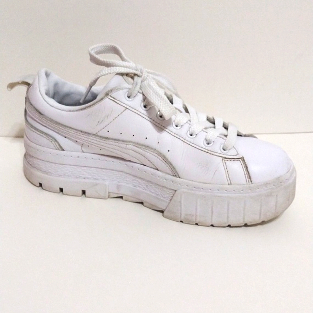 PUMA Mayze Classic Platform Sneakers White Leather Street Style Shoes Women's 7